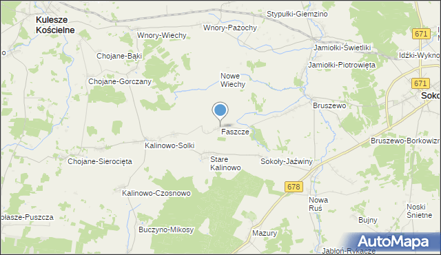 mapa Faszcze, Faszcze gmina Kulesze Kościelne na mapie Targeo